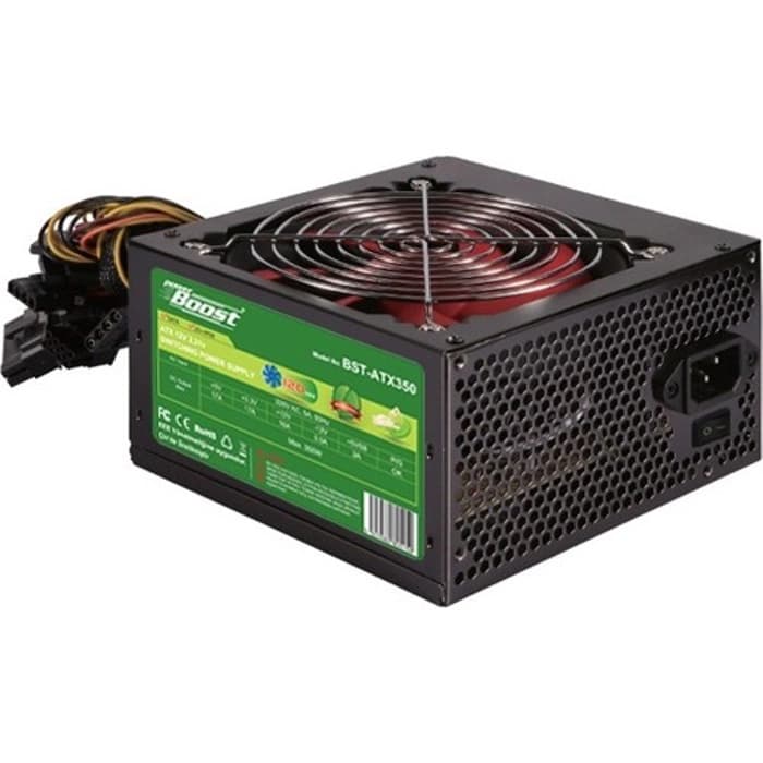 PowerBoost BST-ATX350R 350w, PPFC 12cm Kırmızı Fanlı ATX PSU Power kablo (Retail Box) BST-ATX350R