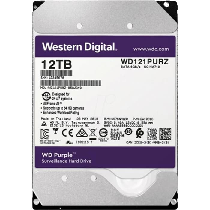 Wd 12 Tb Wd121Purp 3.5 Purple Sata3 72000Rpm 256Mb 7/24 Güvenlik Hdd
