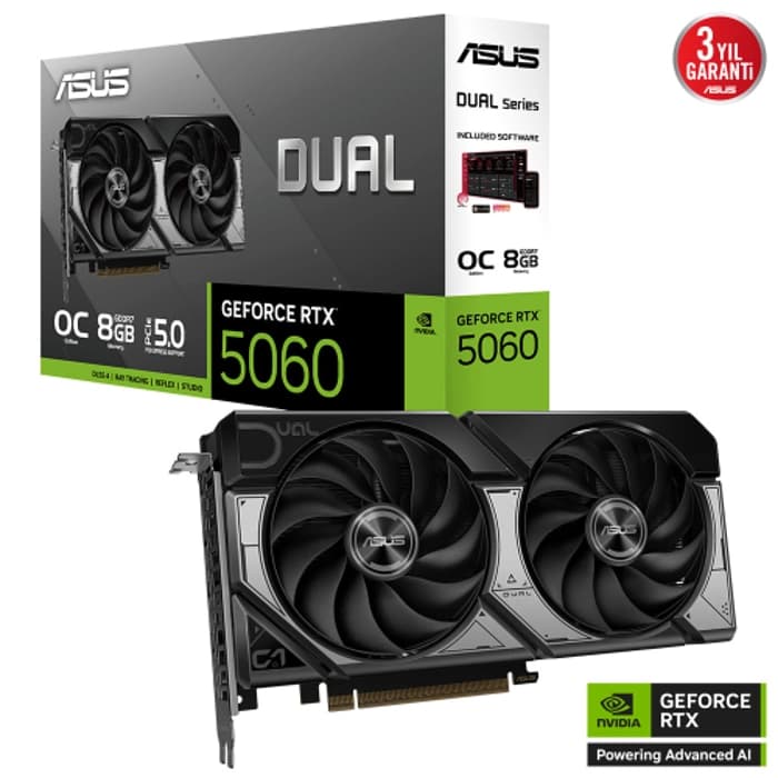 ASUS DUAL-RTX5060-O8G 8Gb 128Bit GDDR7 1xHDMI 3xDP GAMING Ekran Kartı