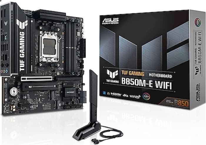 ASUS MB TUF GAMING B850M-E WIFI AMD B850 AM5 DDR5 8000 2XDP HDMI 3X M2 USB3.2 WİFİ 6E + BT AURA RGB 2.5GBİT LAN MATX 256GB’A KADAR RAM DESTEĞİ, 8+2+1