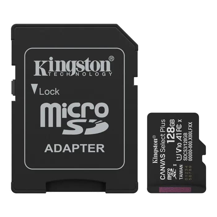Kingston SDCS3/128GB 128GB MicroSDXC Canvas Select Plus Gen3 150MB/s A1 Card + Adapter