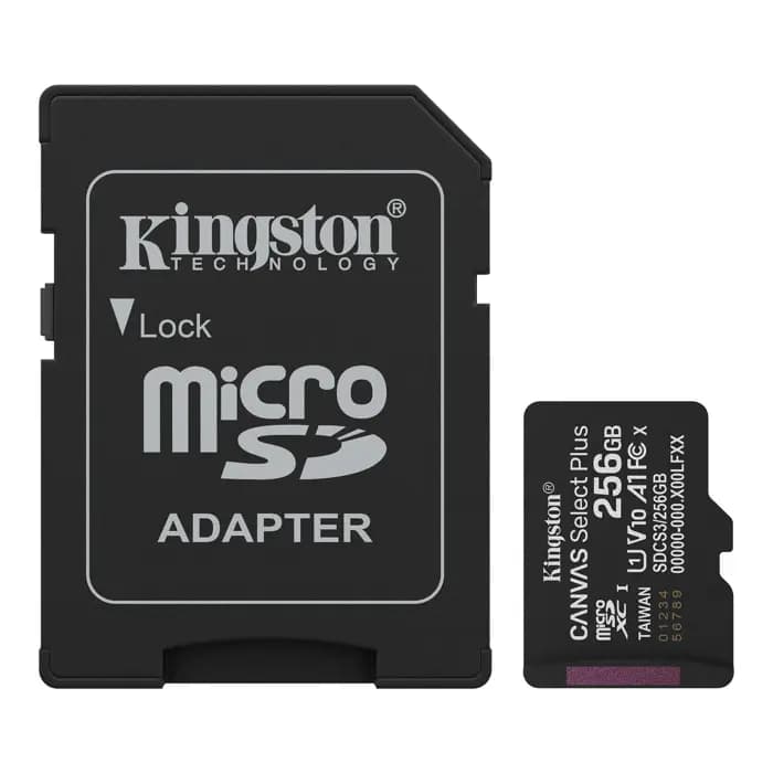Kingston 256GB microSDXC SDCS3/256GB Canvas Select Plus Gen3 150MB/s A1 Card + Adapter