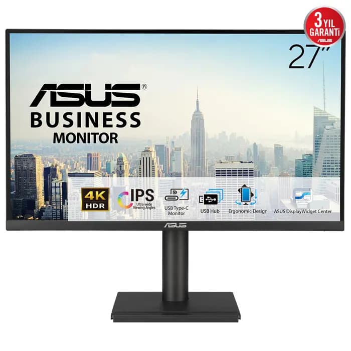 ASUS KURUMSAL VA27UCPS 27 4K IPS HDR 3840 X 2160 5MS 60HZ 350CD DP HDMI USB-C HOPARLÖR VESA 3YIL ELMB SYNC PD 65W PIVOT MONITÖR