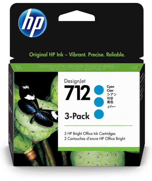 3ED77A - HP 3ED77A 712 3-Pack 29-ml Cyan DesignJet