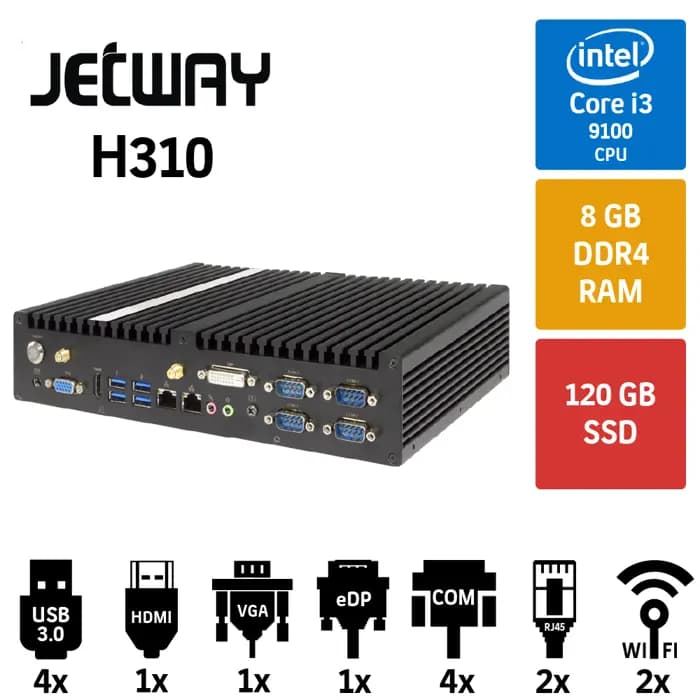 Jetway H310 Intel Core i3 9100 8GB 120GB SSD Endüstriyel Mini Pc
