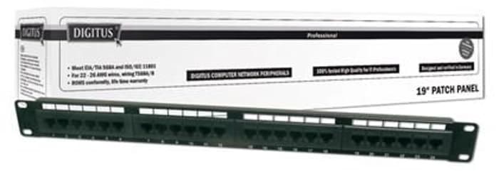 DN-91624U Digitus 19" 24 Port Cat-6 UTP Patch Panel, 8P8C, 50 µ (Mikron), Altın Kontak, LSA, 1U, Zırhsız