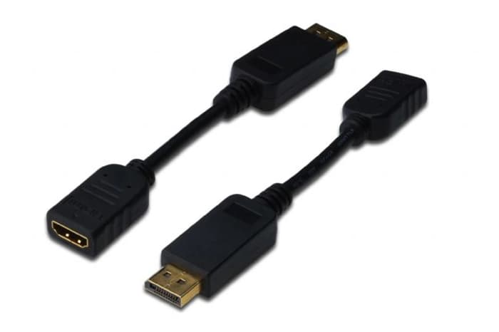 AK-340408-001-S DisplayPort (DP) <-> Hdmi Adaptörü, Kablolu, DP Erkek - Hdmi Tip A Dişi, 0.15 metre, kilit mekanizmalı, DP 1.1a uyumlu, UL, siyah renk