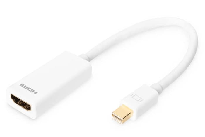AK-340404-001-W Mini DisplayPort (DP) <-> Hdmi Adaptör Kablosu, mini DP Erkek - Hdmi tip A Dişi, 0.15 metre, DP 1.1a uyumlu, UL, beyaz renk