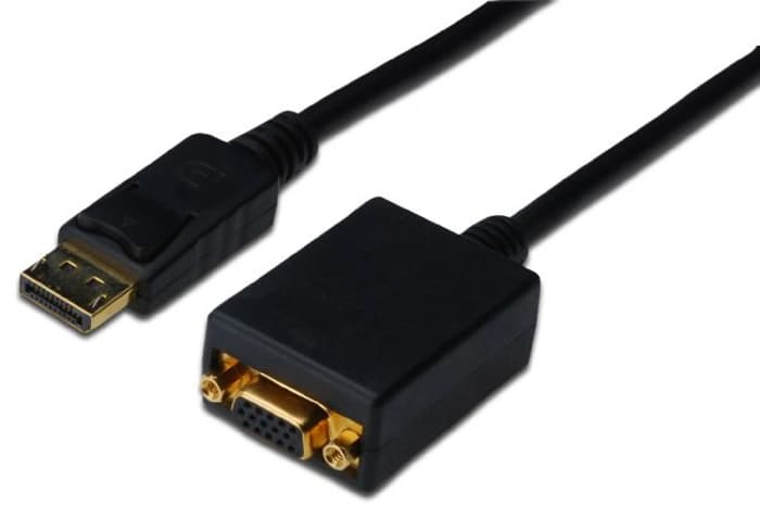 AK-340403-001-S DisplayPort <-> VGA Adaptör Kablosu, DP Erkek - HD15 Dişi, 0.15 metre, kilit mekanizmalı, DP 1.2 uyumlu, UL, siyah renk