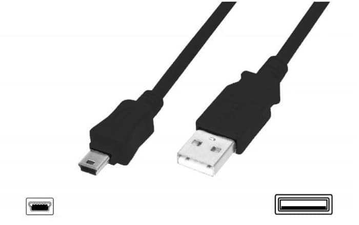 AK-300108-010-S USB 2.0 Bağlantı Kablosu, USB A Erkek - USB mini B (5 pin) Erkek, 1 metre, AWG 28, USB 2.0 uyumlu, UL, siyah renk