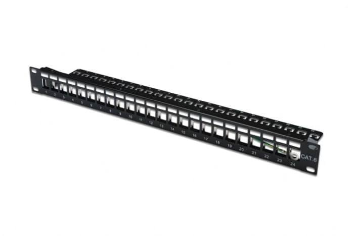 DN-91411 Digitus 24 Port Boş Patch Panel, Zırhlı, 1U Yüksekliğinde, Siyah Renk