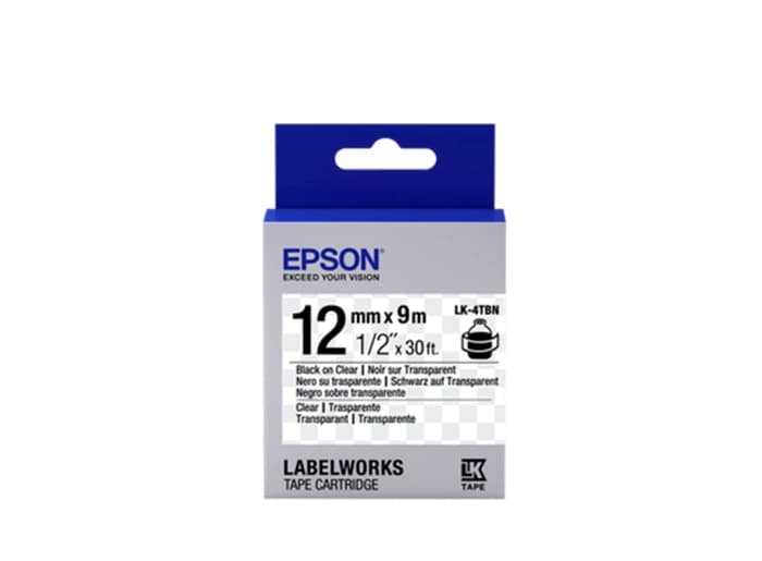 Epson LK-4TBN Şeffaf Üzeri Siyah 12mm 9Metre Etiket
