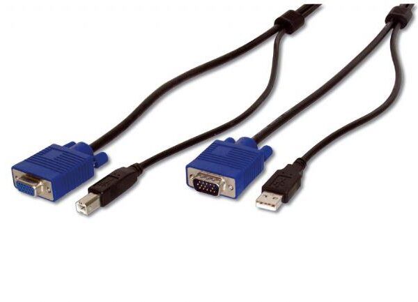 AK 82302 KVM (Keyboard/Video Monitor/Mouse) İçin Ahtapot Kablo, 3 metre, siyah renk, 1 x VGA HDDB15 Erkek, 1 x USB A Erkek (Klavye ve Mouse) <=> 1 x VGA HDDB15 Dişi, 1 x USB B Erkek (Klavye ve Mouse)