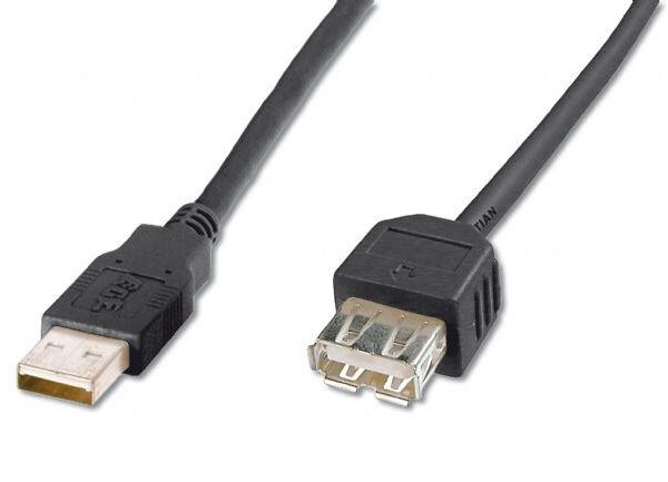 AK-300200-018-S USB 2.0 Uzatma Kablosu, USB A Erkek - USB A Dişi, 1.80 metre, AWG 28, siyah renk