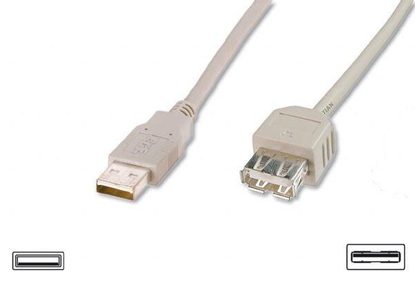 AK-300202-018-E USB 2.0 Uzatma Kablosu, USB A, Erkek - USB A Dişi, AWG 28, 1.8 metre, USB 2.0 uyumlu, UL, bej renk