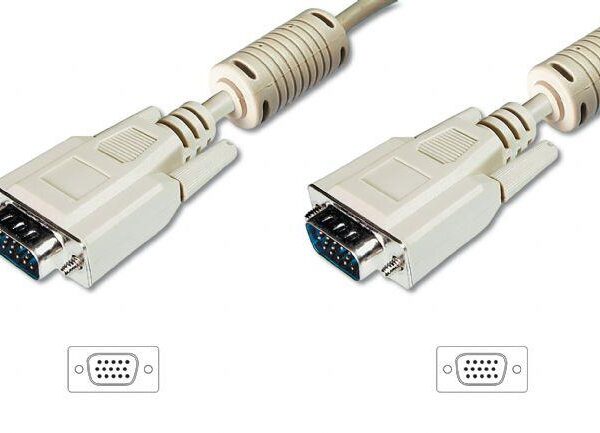 AK-310103-030-E VGA Monitör Kablosu, DSUB 15 erkek <=> DSUB 15 erkek, 3 metre, CU, 3Coax/7C, AWG28, 2x ferrite filtreli, UL, bej renk