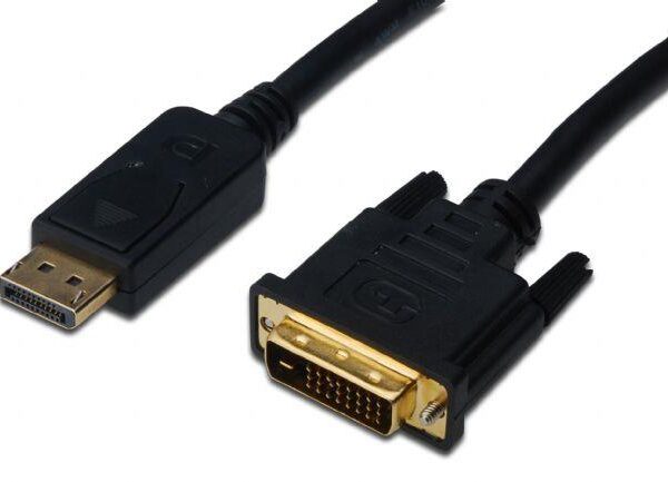 AK-340306-020-S DisplayPort <-> Dvi Kablosu, DP Erkek - Dvi (24+1) Erkek, 2 metre, DP 1.1 uyumlu, AWG28, 2x zırhlı, UL, siyah renk