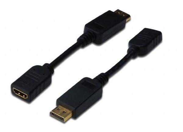 AK-340400-001-S DisplayPort (DP) Hdmi Adaptörü, Kablolu, DP Erkek - Hdmi Tip A Dişi, 0.15 metre, kilit mekanizmalı, DP 1.2 uyumlu, UL, siyah renk