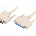 AK-610201-020-E Veri Transfer Uzatma Kablosu, D-Sub 25 Erkek - D-Sub 25 Dişi, 2 metre, CU, AWG28, tek kat zırhlı, nikel kaplama, bej renk