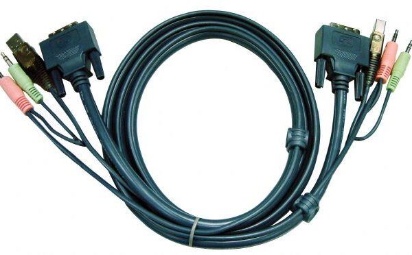 ATEN-2L-7D02U USB KVM (Keyboard/Video Monitor/Mouse) Switch İçin Kablo, 1.80 metre, 1 x Klavye / Mouse USB A Erkek, 2 x Hoparlör ve Mikrofon Audio