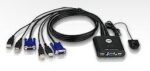 ATEN-CS22U 2 Port USB VGA KVM (Keyboard/Video Monitor/Mouse) Switch, Masaüstü Tip, KVM bağlantı kablosu ürüne gömülüdür