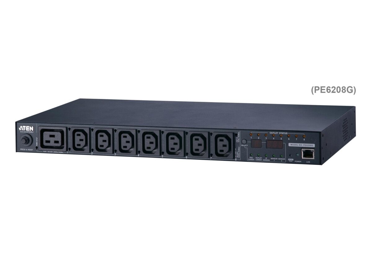 Aten-PE6208G 20A/16A 8-Outlet 1U Metered Amp Switched Eco Pdu, Power Cord (Iec C19 To): Iec C20, Outlets: Iec C13/C19 - Görsel 1