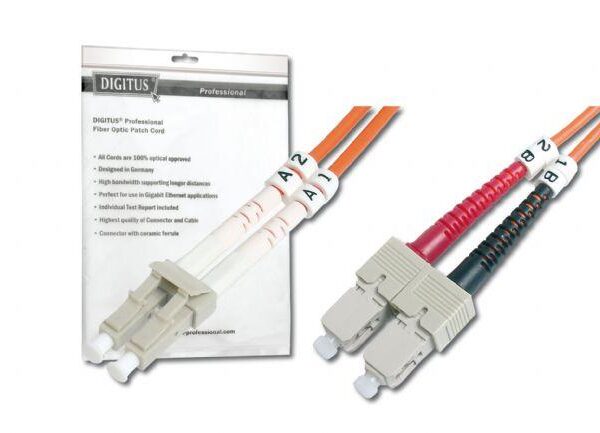 DK-2532-15 Digitus LC-SC Fiber Optik Patch Kablo, 15 metre, Multimode, Duplex, 50/125