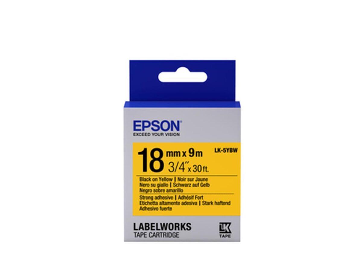 Epson LK-5YBW Güçlü Yapışkanlı Sarı Üzeri Siyah 18mm 9Metre Etiket - Görsel 1
