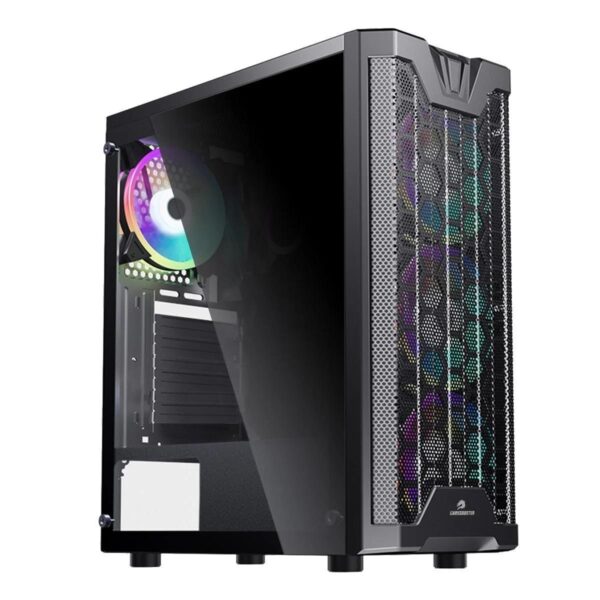 GameBooster GB-F3101B Mesh Temperli Cam 1*USB 3.0 4*12cm Rainbow Fan ATX Gaming Siyah Kasa (PSU Yok) i01